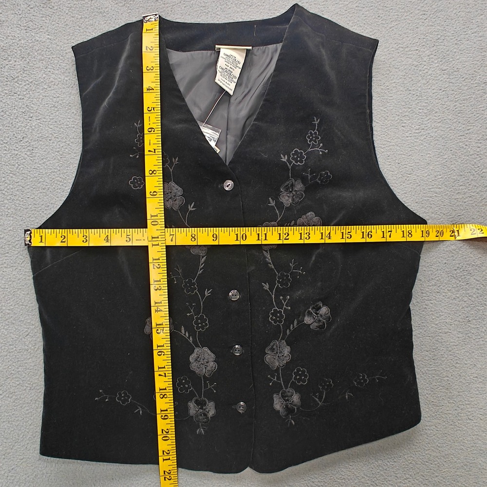 VTG 90s Black Velvet Vest Women's Small Floral Whimsigoth Vamp Dark Romantic NWT - Picture 4 of 6